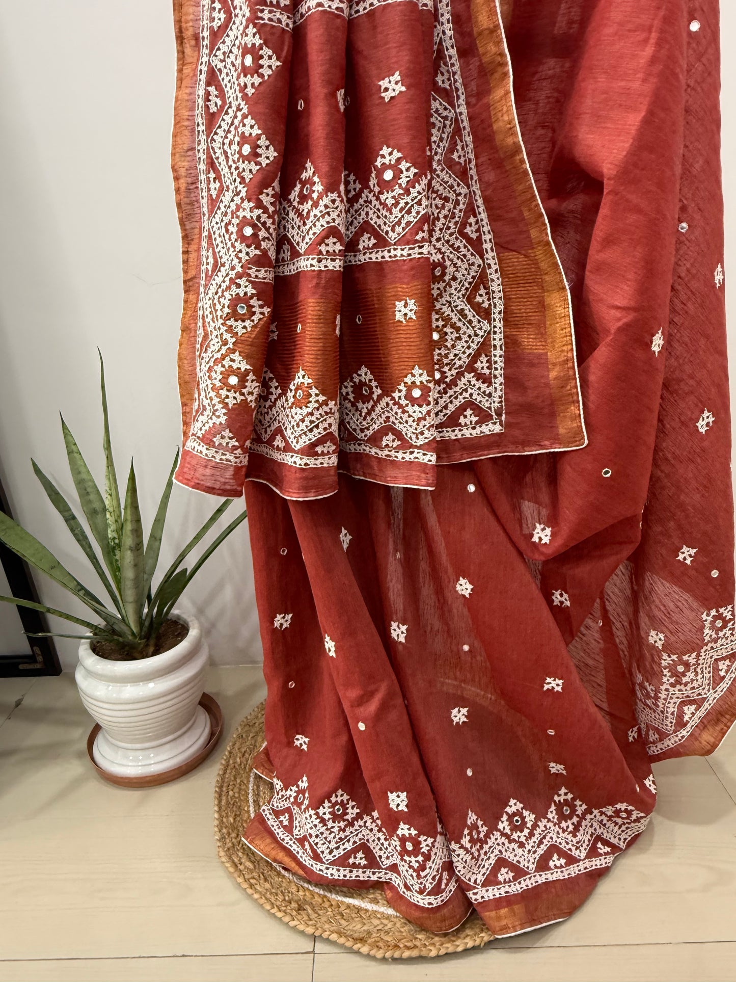 Ghicha Silk Saree with Gujarati Hand Embroidery