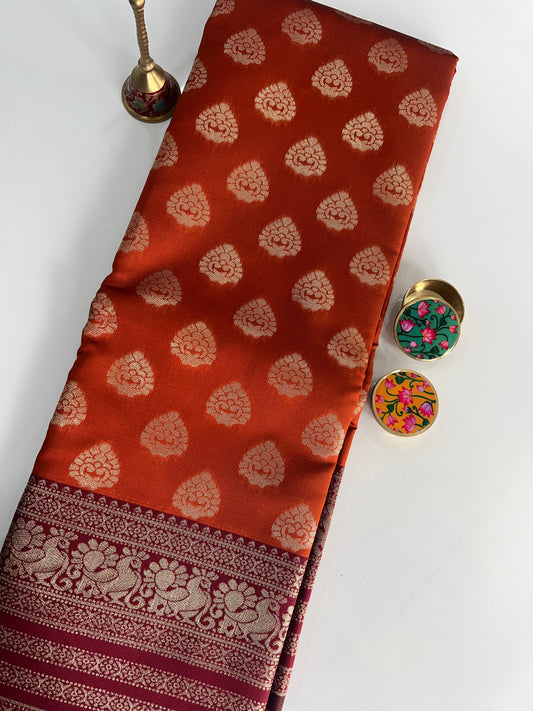 Rust Orange Soft Silk Saree