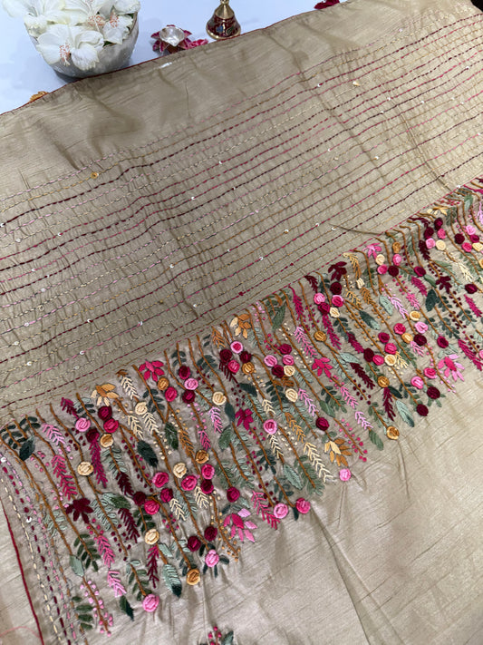 Half Tussar Saree with Thread Hand Embroidery