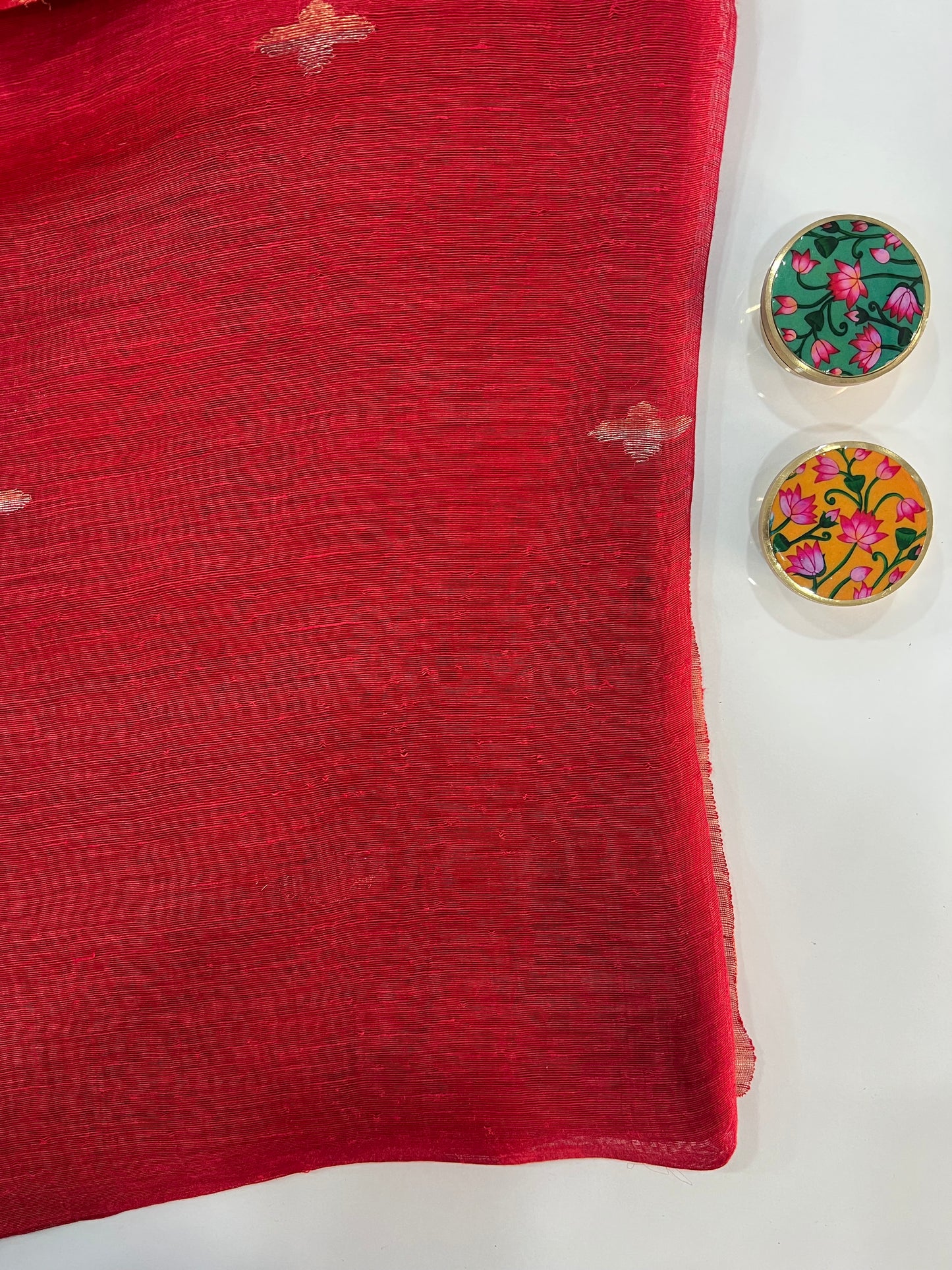 Red Pure Silk Linen Saree
