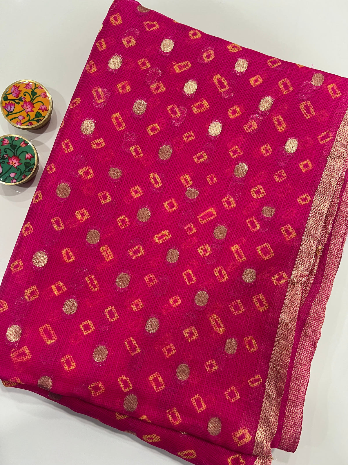 Pure Kota Silk Bandhej Saree with Zari Butti & Woven Border