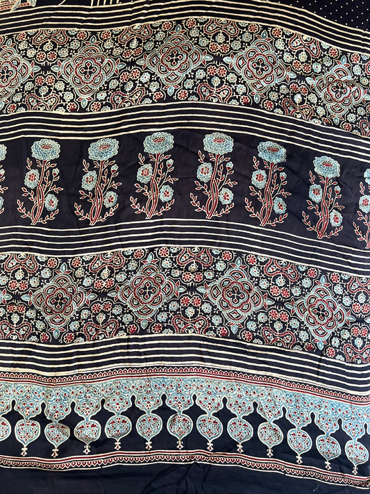 Pure Modal Silk Handblock Ajrakh Saree
