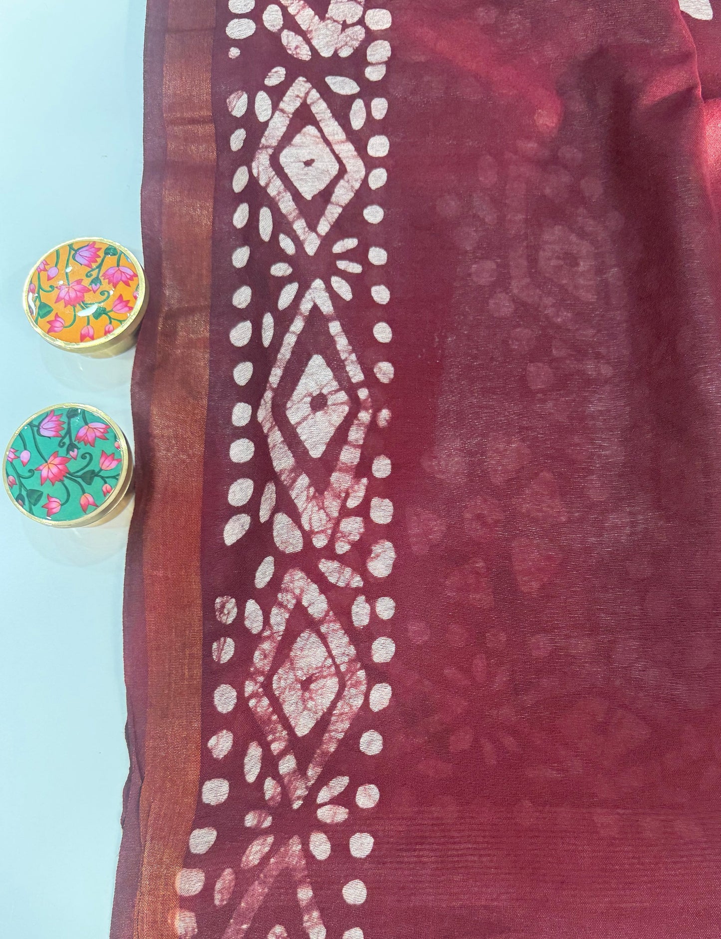 Maroon Cotton Linen Batik Saree