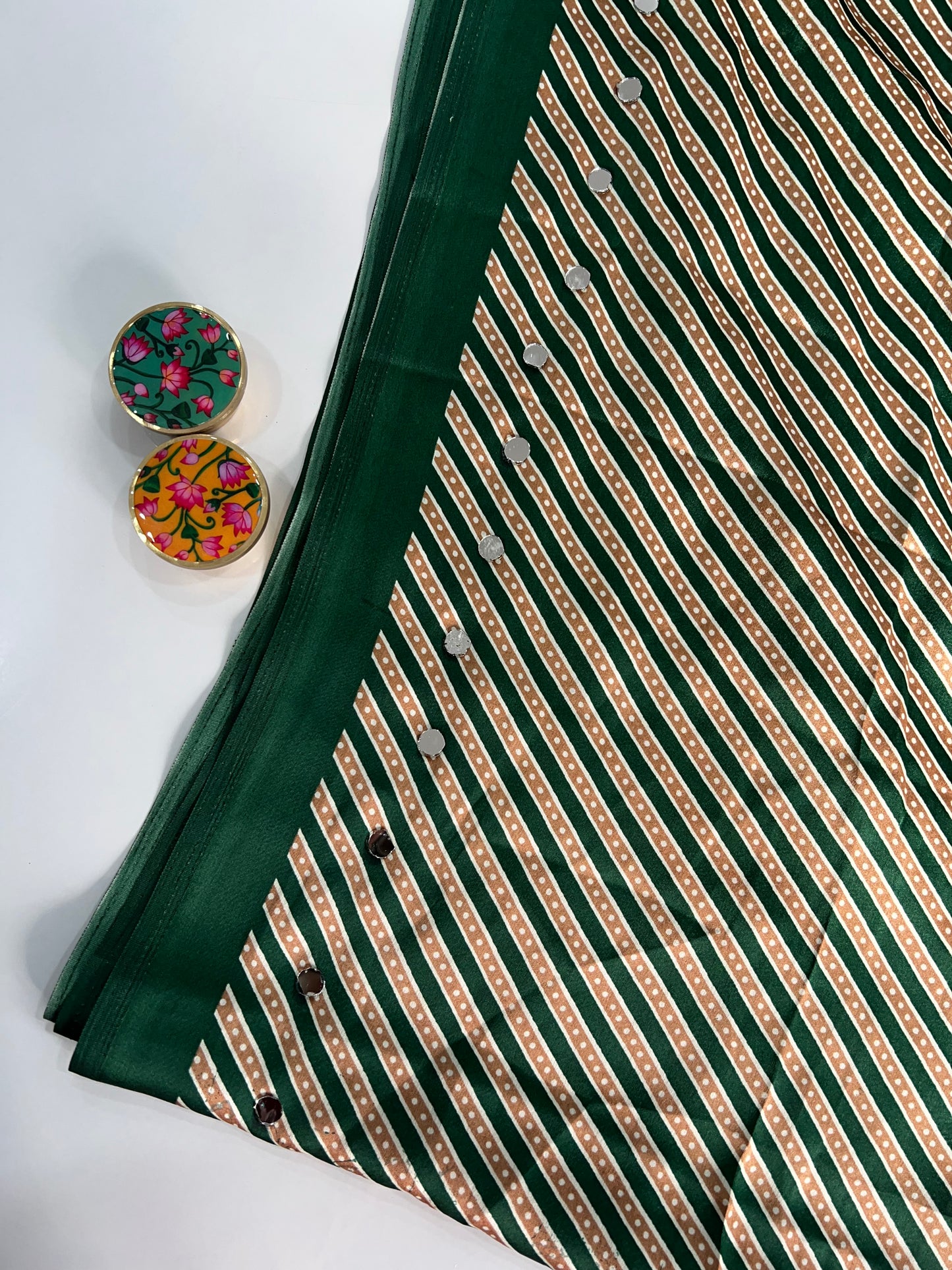 Emerald Green Ajrakh Mirror Work Saree