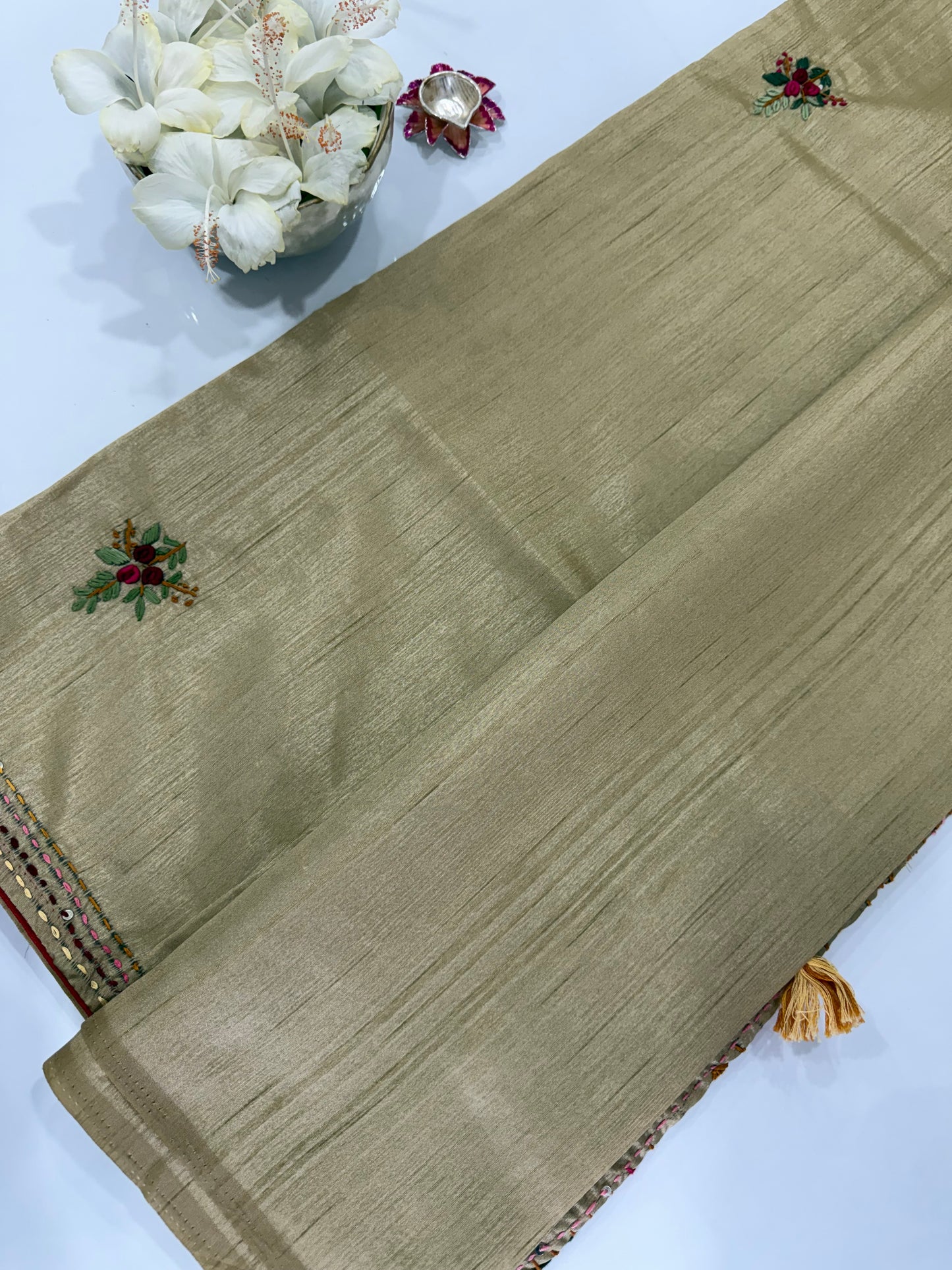 Half Tussar Saree with Thread Hand Embroidery