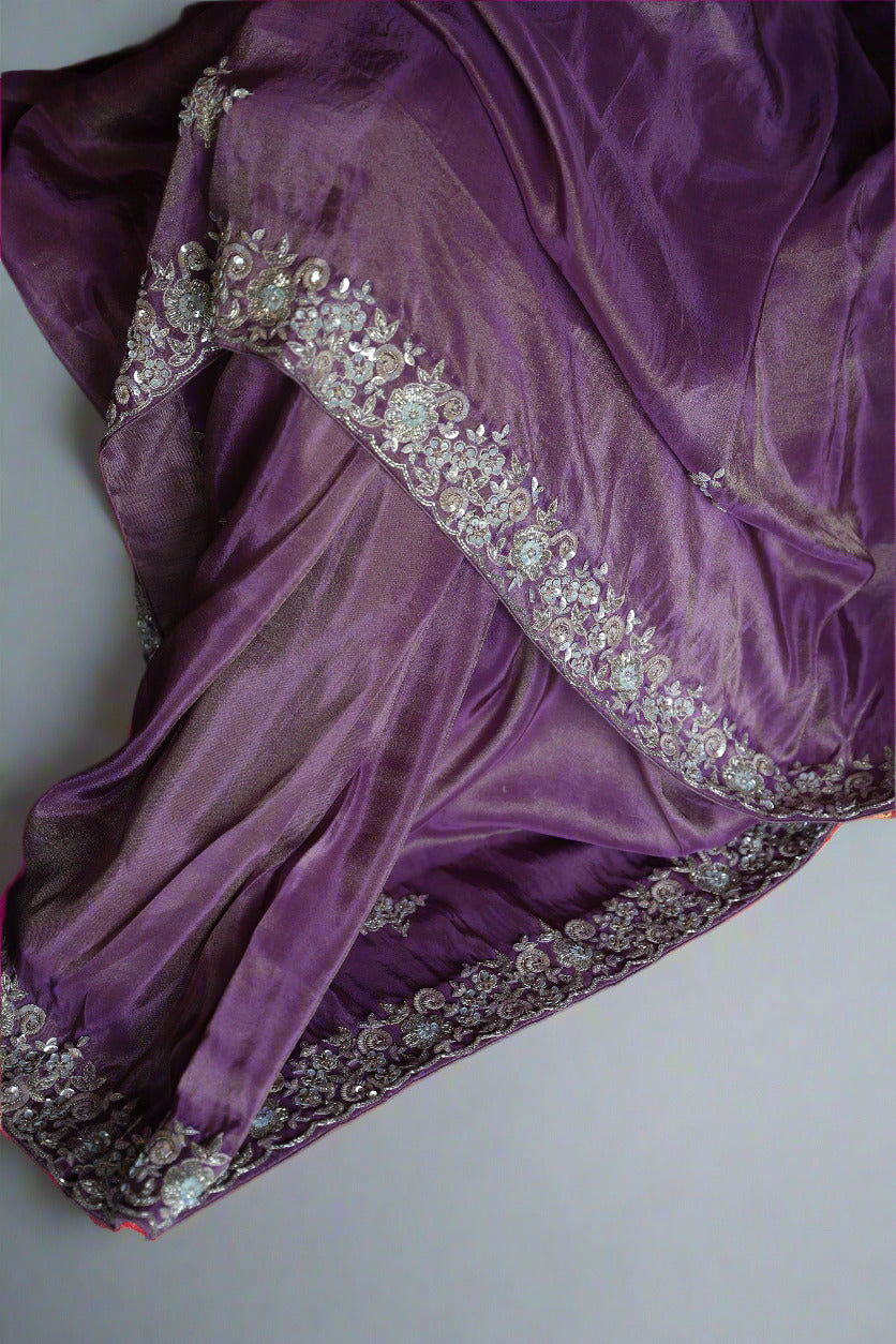 Lilac Luxe – Tissue Saree with Heritage Zardosi Work