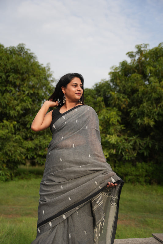 Ash Grey Pure Cotton Handloom Saree