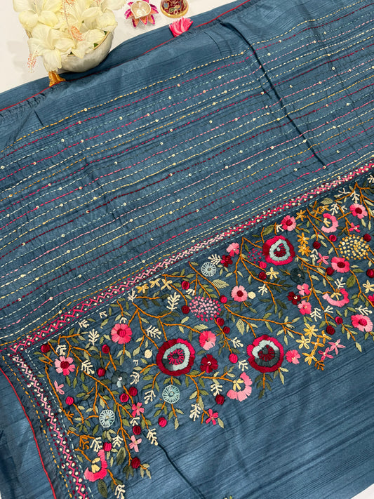 Tussar Hand Embroidery Saree