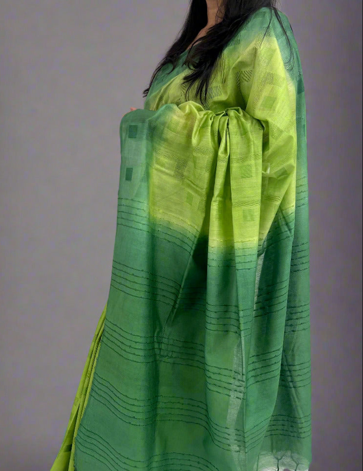 Ombre Green Bhagalpuri Silk Saree