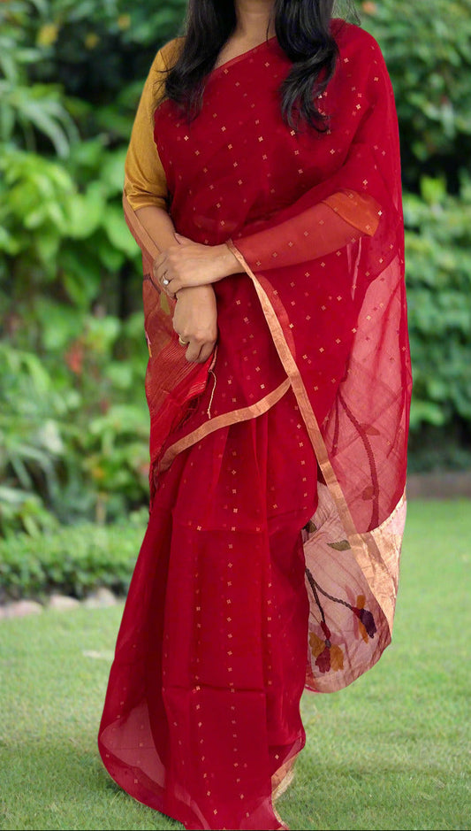 Pure Handloom Muslin Silk Saree with Paithani Pallu