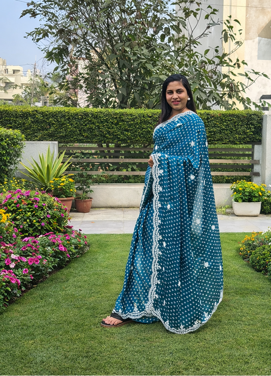 printed dola art silk bandana saree