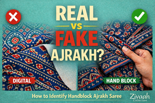 Authentic Handblock Ajrakh Saree v\s Digital Print