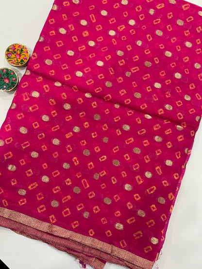 Pure Kota Silk Bandhej Saree with Zari Butti & Woven Border
