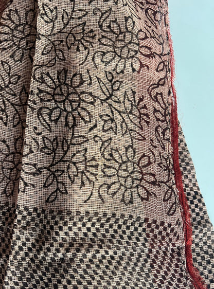 Kota Doriya Saree with Elephant Hand Block Print