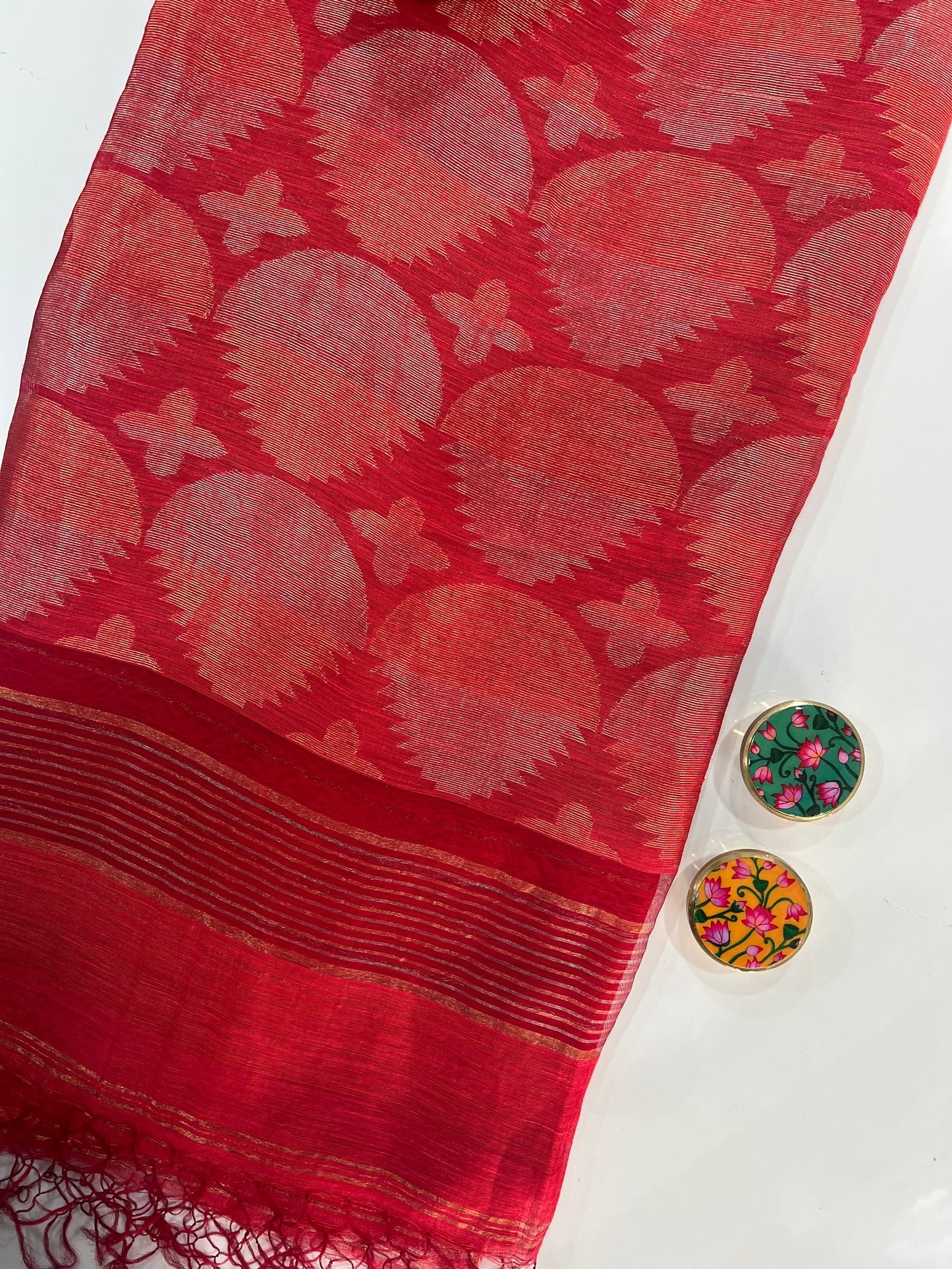 Red Pure Silk Linen Saree