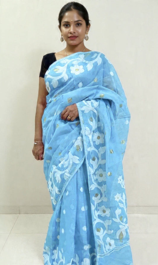 Jamdani Saree - Auqa Blue