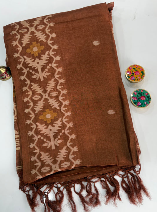 Brown Pure Tussar Silk Saree