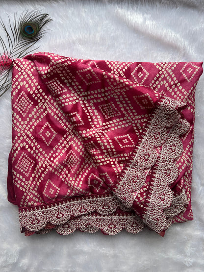 Aarohi Pink Bandhani Dola Art Silk Saree