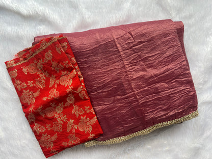 Crush Tissue Saree with Stitched Blouse
