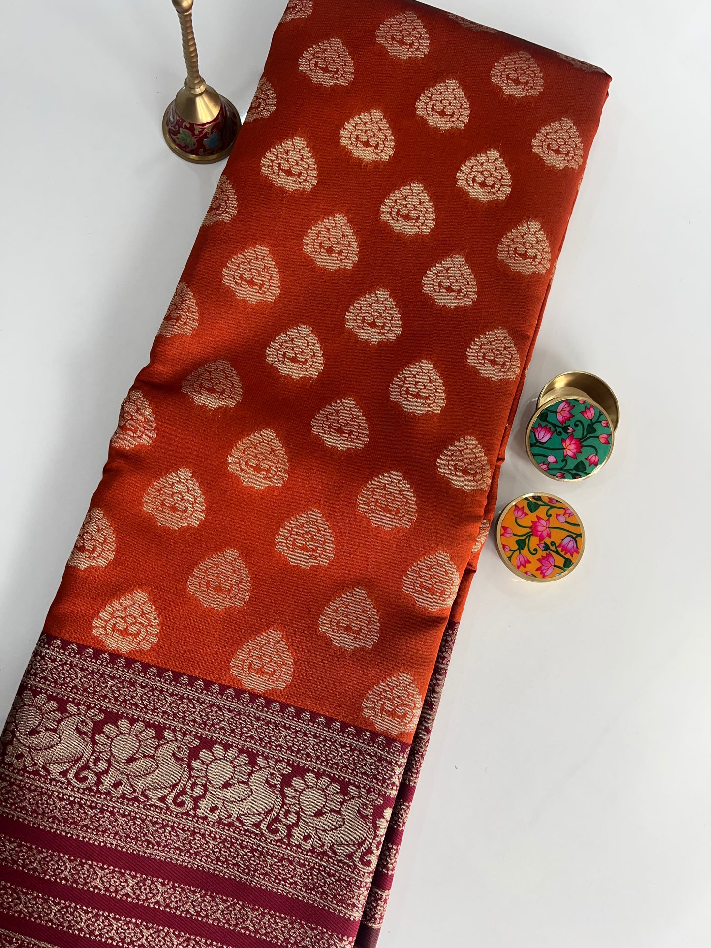 Rust Orange Soft Silk Saree