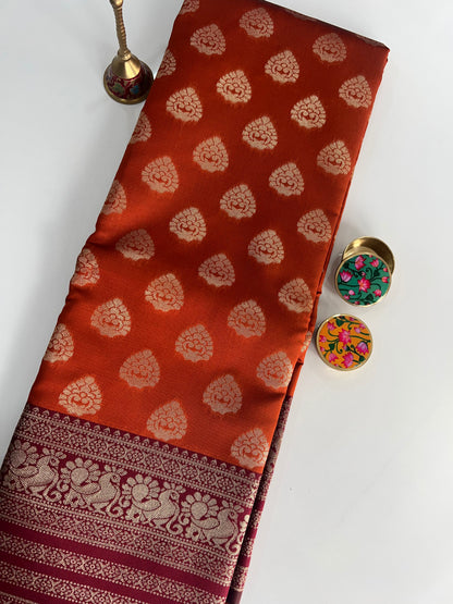 Rust Orange Soft Silk Saree