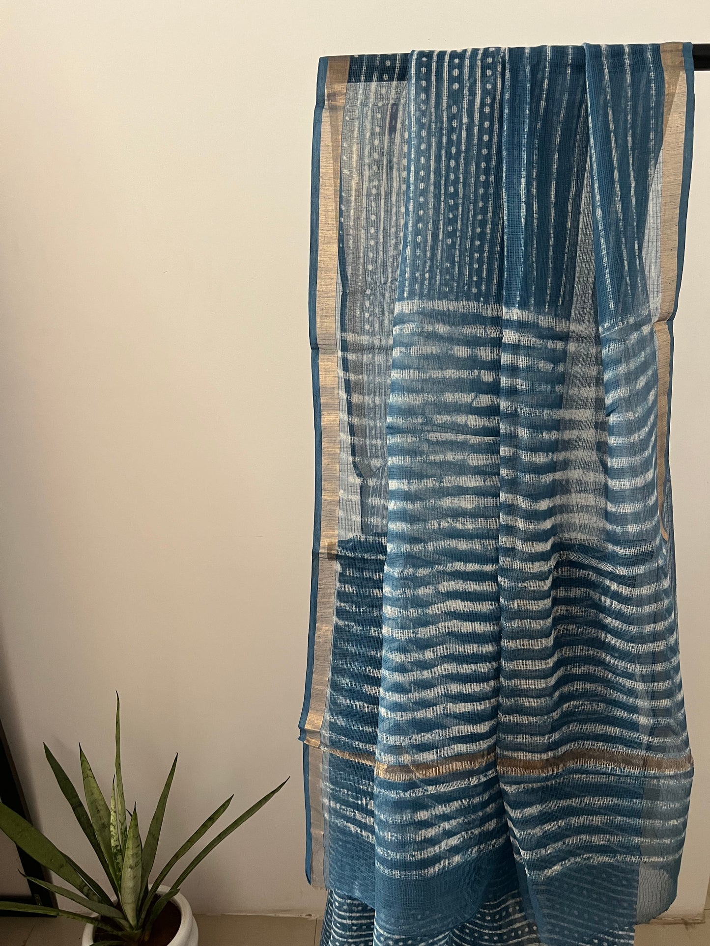 Indigo Kota Doriya Hand Block Printed Saree