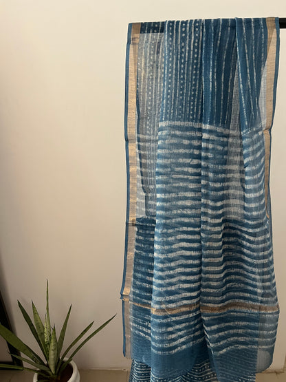 Indigo Kota Doriya Hand Block Printed Saree