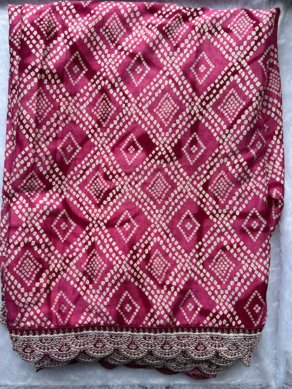 Aarohi Pink Bandhani Dola Art Silk Saree