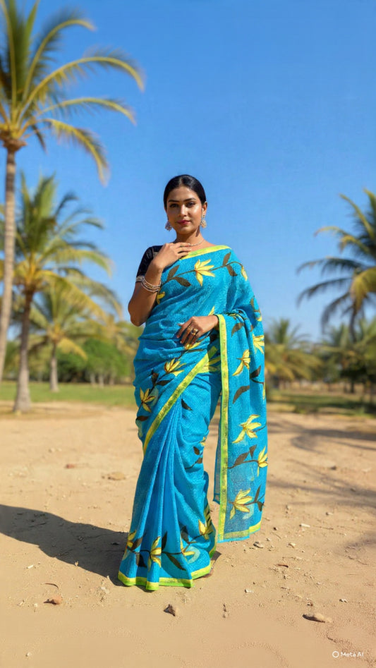 Aqua - Pure Cotton Resham Kota Saree
