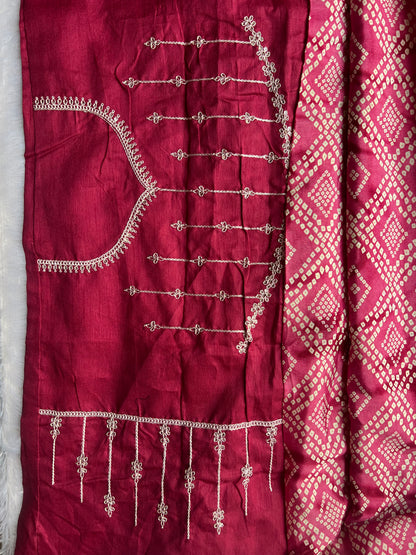 Aarohi Pink Bandhani Dola Art Silk Saree