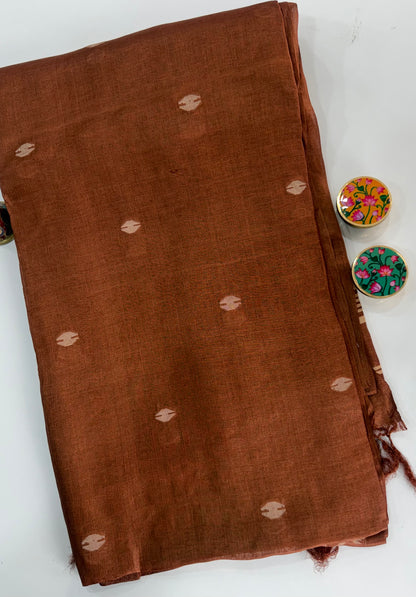 Brown Pure Tussar Silk Saree