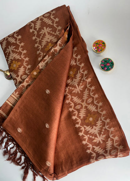 Brown Pure Tussar Silk Saree