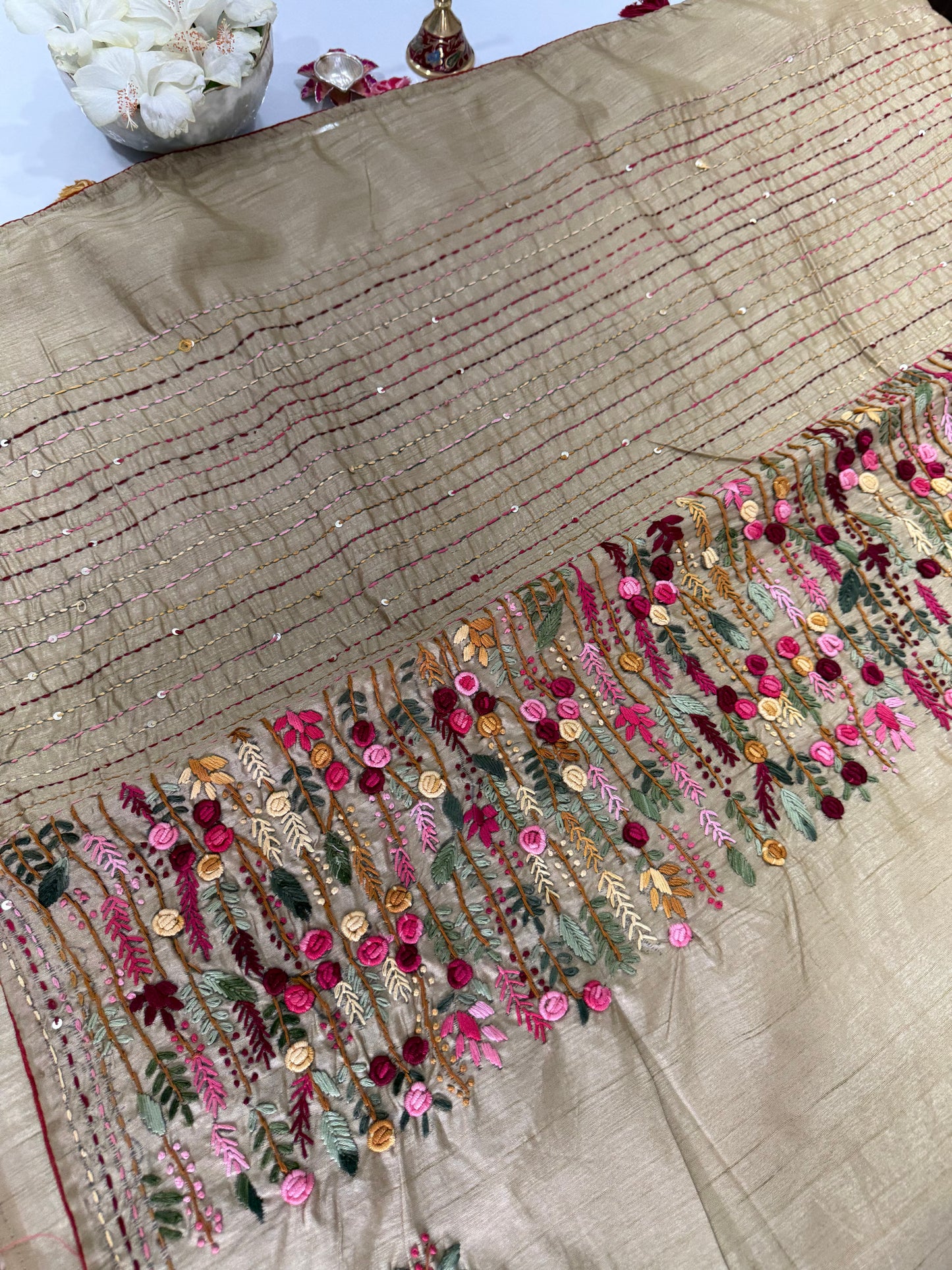 Half Tussar Saree with Thread Hand Embroidery