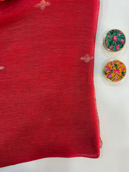 Red Pure Silk Linen Saree