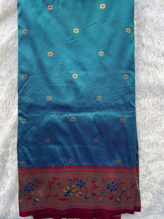 Teal Blue Art Soft Silk Saree