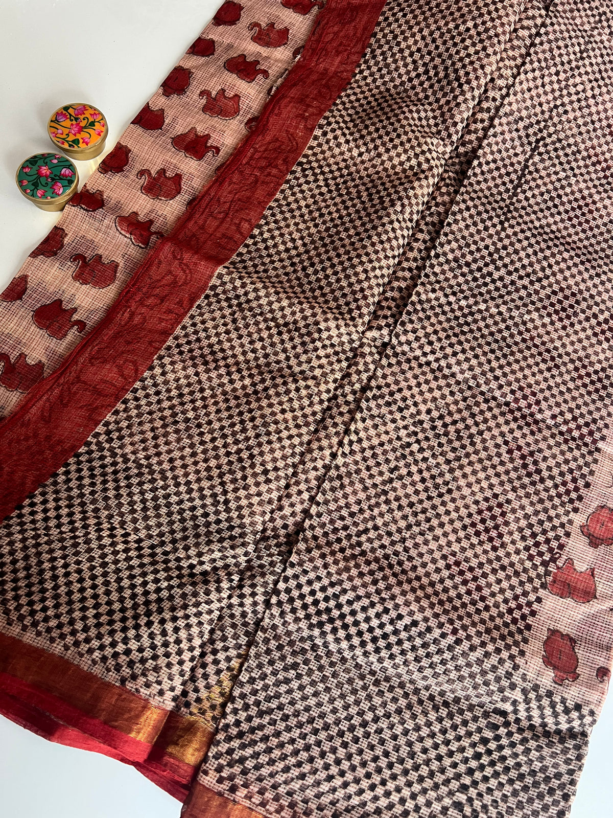 Kota Doriya Saree with Elephant Hand Block Print