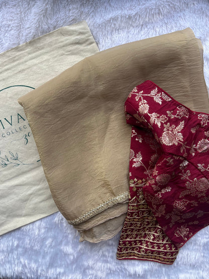 Crush Tissue Saree with Stitched Blouse