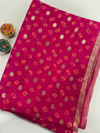 Pure Kota Silk Bandhej Saree with Zari Butti & Woven Border