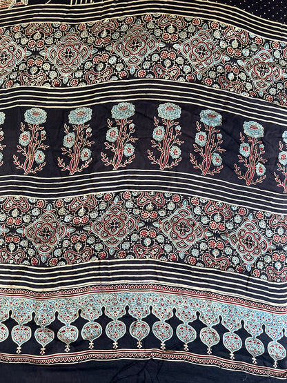 Pure Modal Silk Handblock Ajrakh Saree