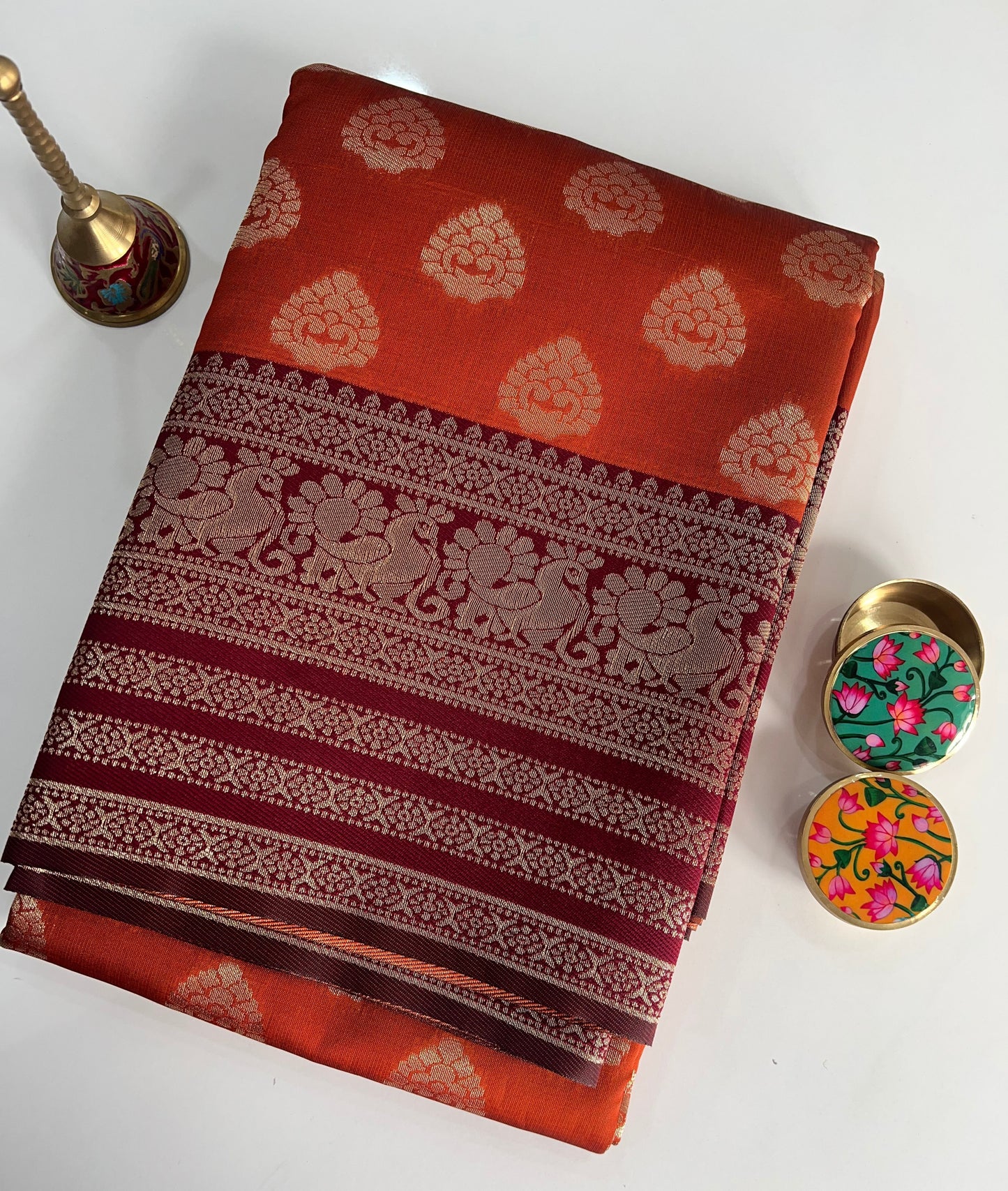 Rust Orange Soft Silk Saree