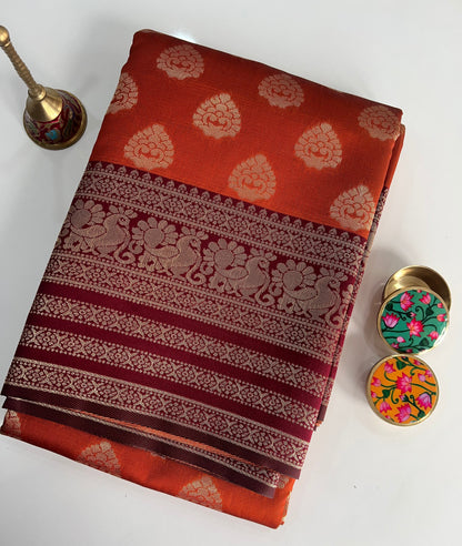 Rust Orange Soft Silk Saree