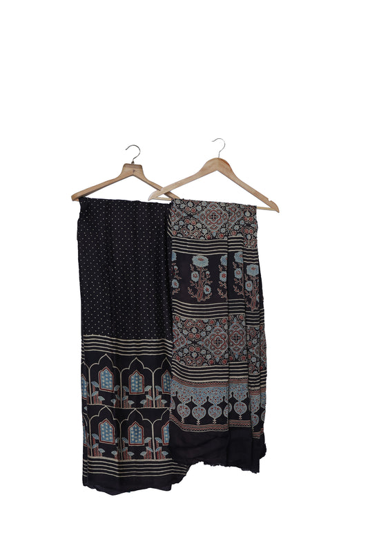 Pure Modal Silk Handblock Ajrakh Saree