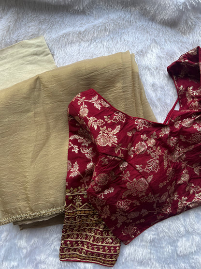 Crush Tissue Saree with Stitched Blouse