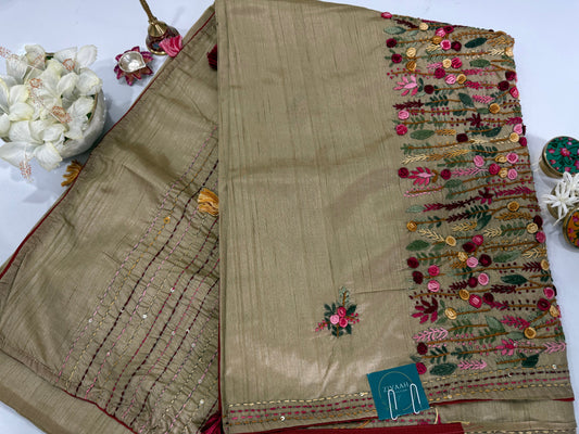 Half Tussar Saree with Thread Hand Embroidery