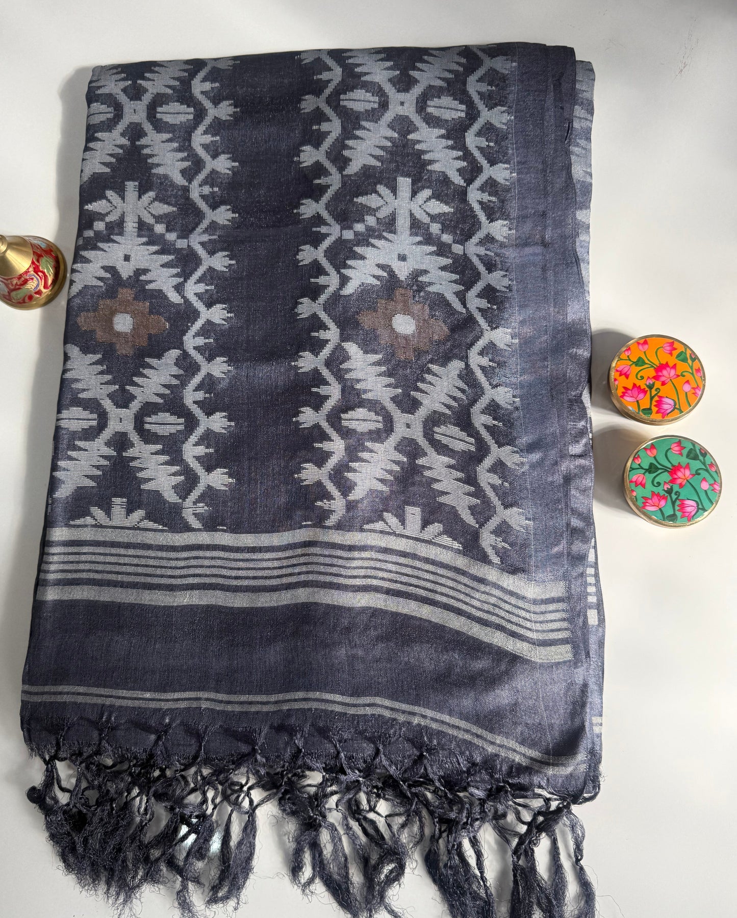 Grey Pure Tussar Silk Saree with