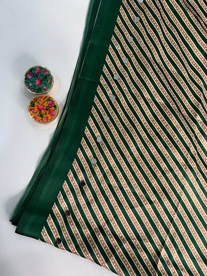 Emerald Green Ajrakh Mirror Work Saree