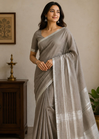 Plain Linen Cotton Saree