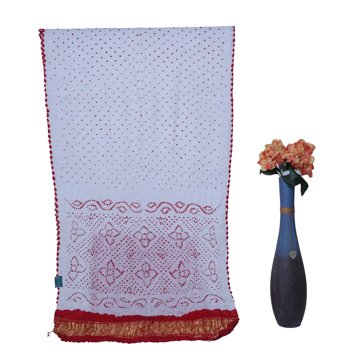 White and Red Modal Silk Bandhani Saree