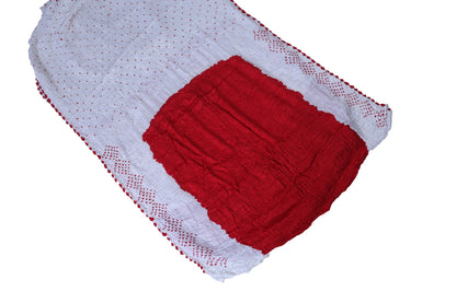 White and Red Modal Silk Bandhani Saree