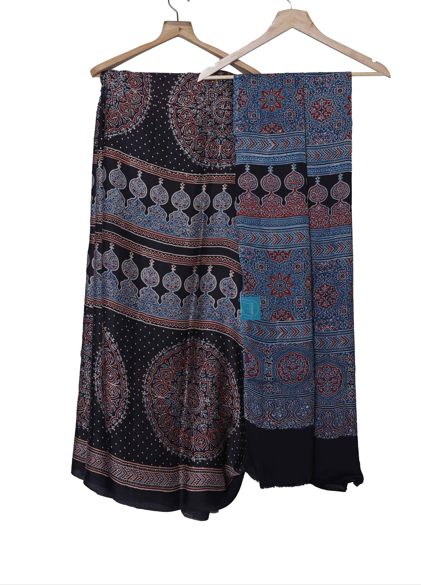 Pure Modal Silk Handblock Ajrakh Saree